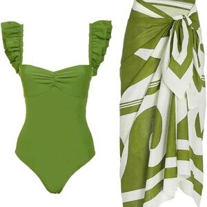 Women One-Piece Swimsuit with Cover up Wrap Skirt Sarong